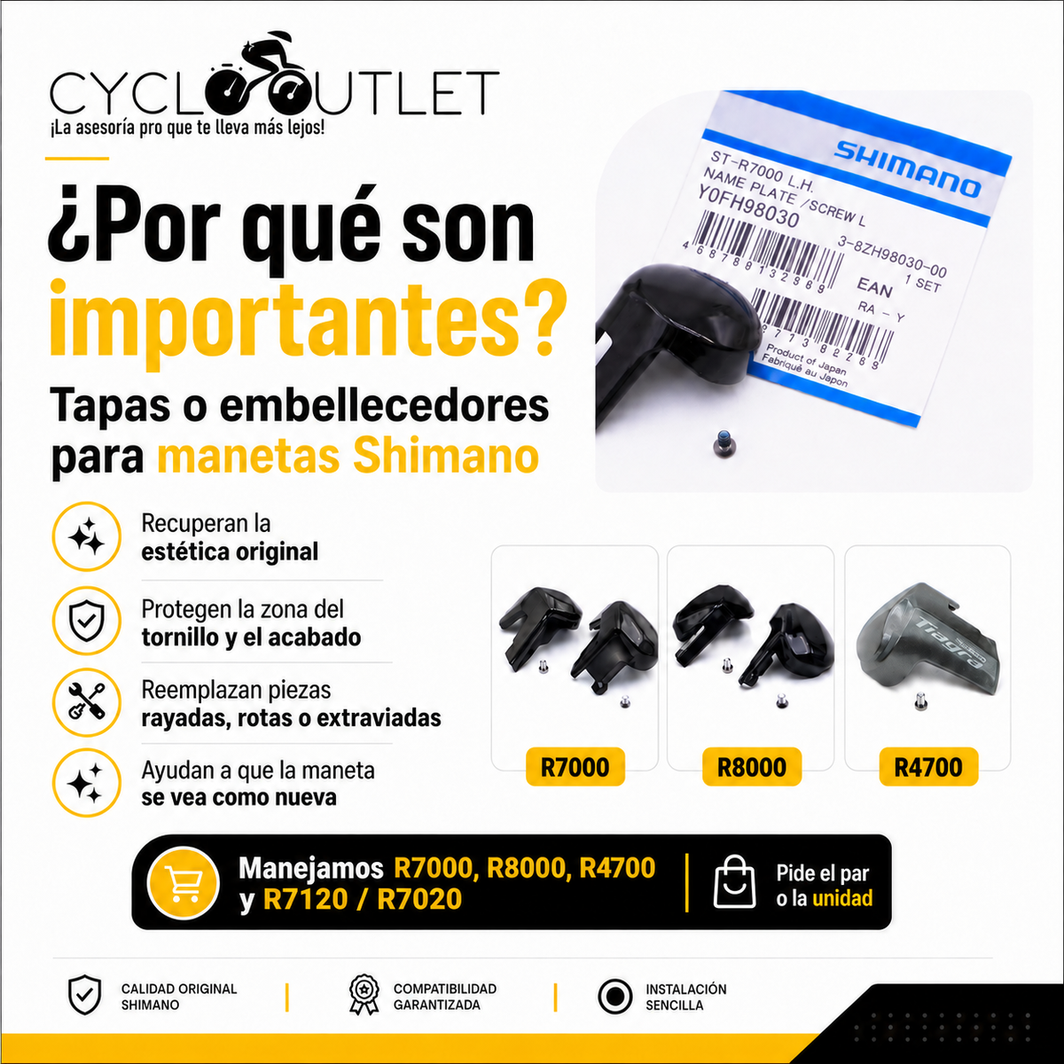 Tapas Embellecedoras para manetas ergopower shimano R7000, R8000,4700