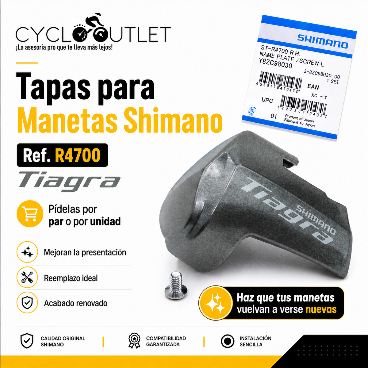 Tapas Embellecedoras para manetas ergopower shimano tiagra referencia 4700 mecanico de herradura