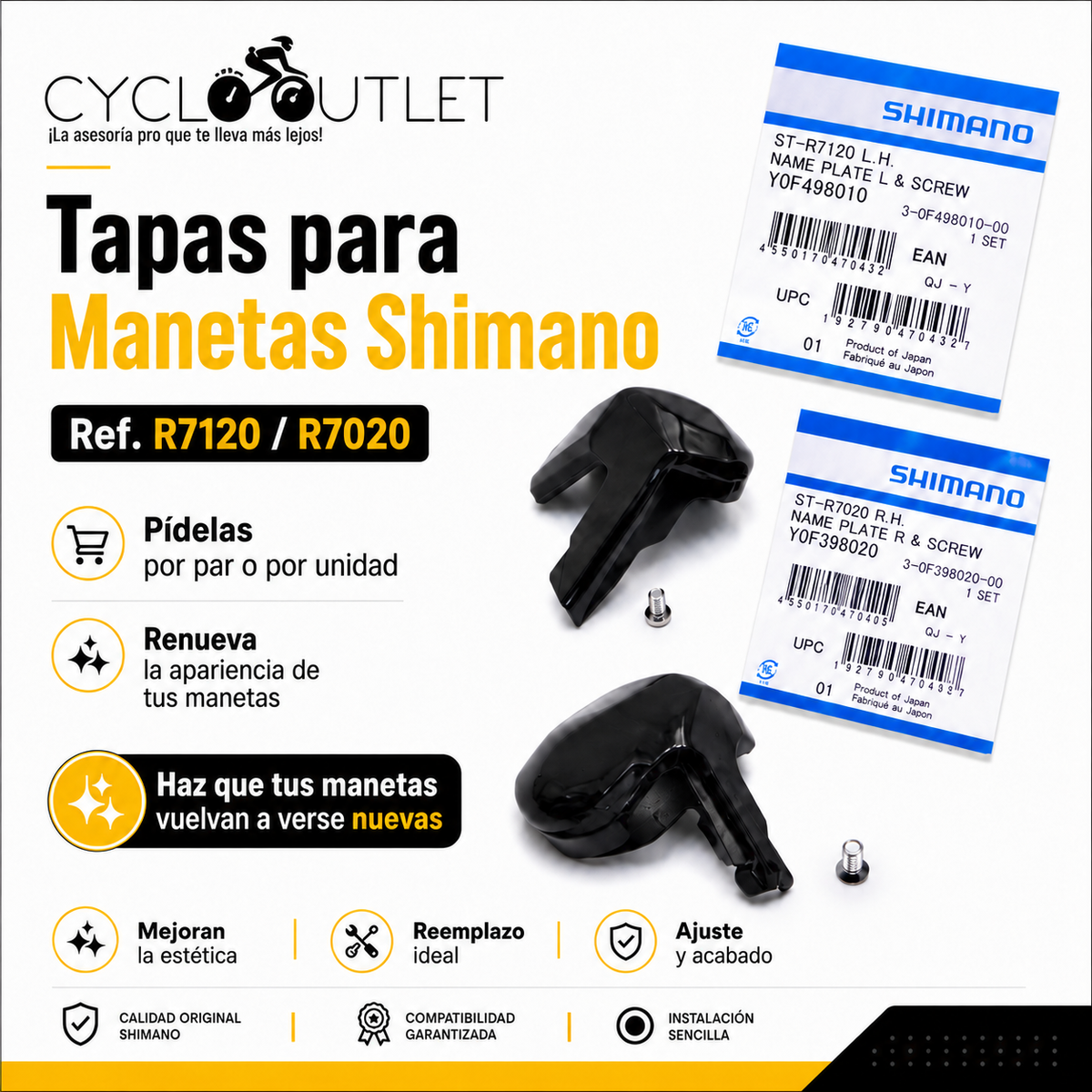 Tapas Embellecedoras para manetas ergopower shimano 105 referencia R7000, R7120 y 4720
