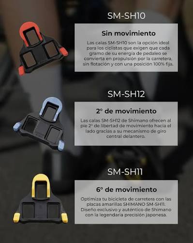 Diferencia entre los 3 diferentes colores de las calas para pedales shimano